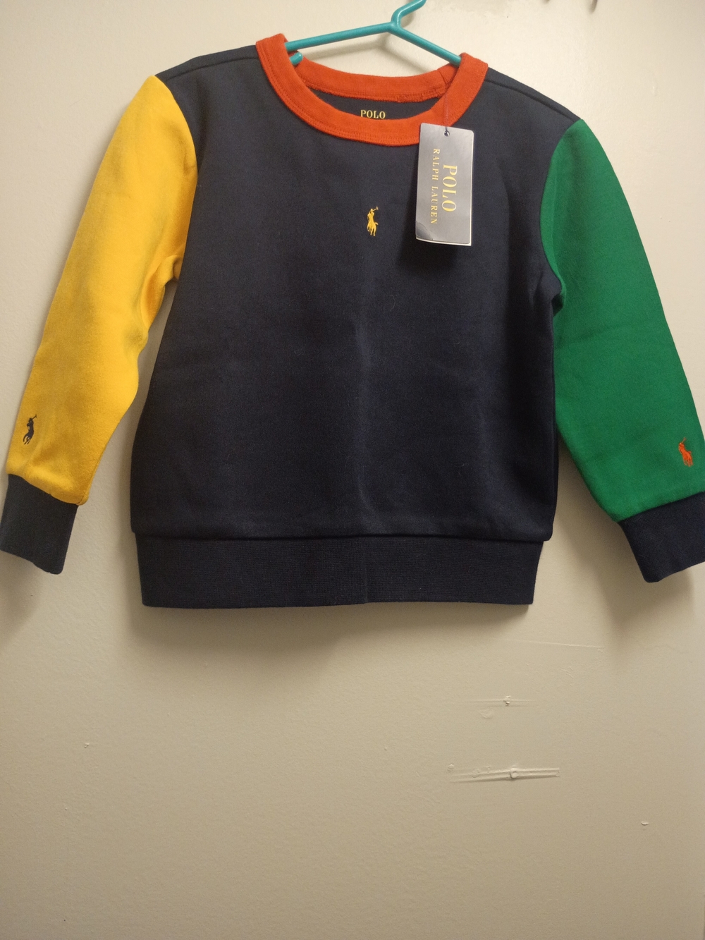 Ralph Lauren Colorblock Crewneck Sweatshirt - Navy, Yellow, Green, Orange Trim